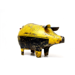 Świnka Figurka metalowa z recyclingu 18cm Żółta